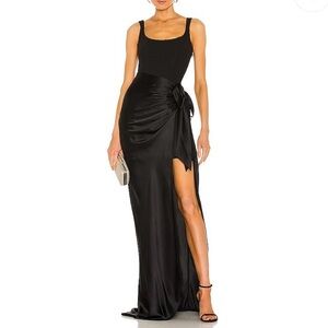 Cinq a Sept Marian Mix Media Side Ruched Gown Black NWT Size 8